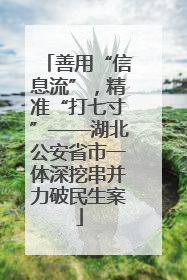 善用“信息流”，精准“打七寸”——湖北公安省市一体深挖串并力破民生案