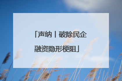 声纳丨破除民企融资隐形梗阻